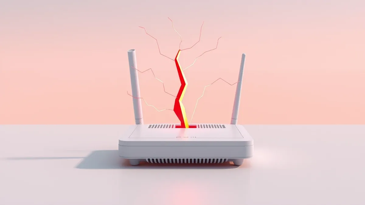 Illustration: A small white wireless router with an antenna sits on a clean surface.