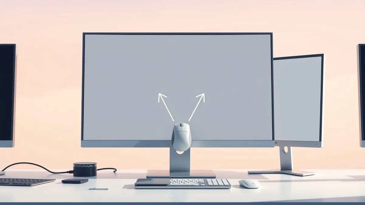 Illustration: A single computer mouse hovers over a mouse pad, frozen in mid-air.