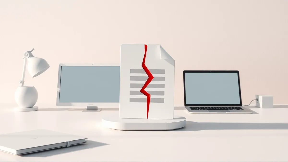 Illustration: A single spreadsheet file icon rests on a clean white desk surface.