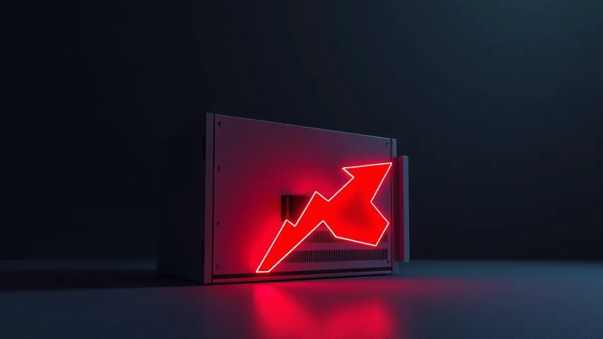 Illustration: A blank server blade sits in a dark room with a glowing red arrow piercing its metal casing.