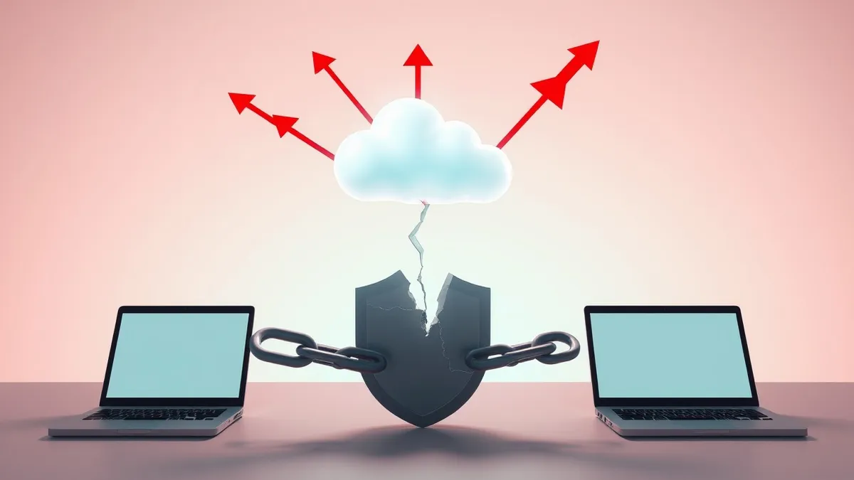Illustration: A glowing, empty cloud icon floats above a broken chain link.