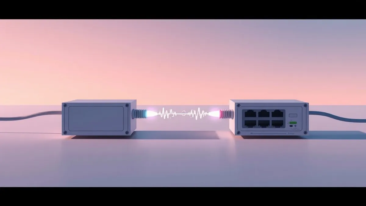 Illustration: A single network cable connects two identical network switches.