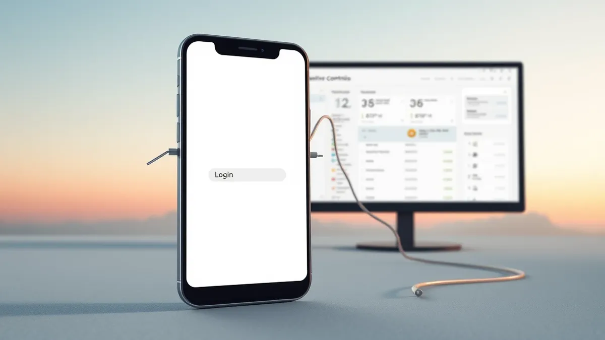 Illustration: A sleek smartphone displays a blank, empty login screen.