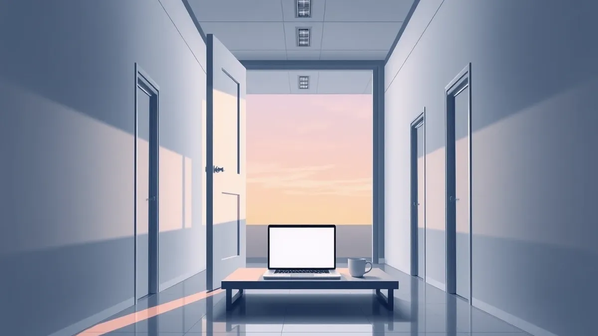 Illustration: An open office door stands ajar in a modern hallway, inviting access without a key.
