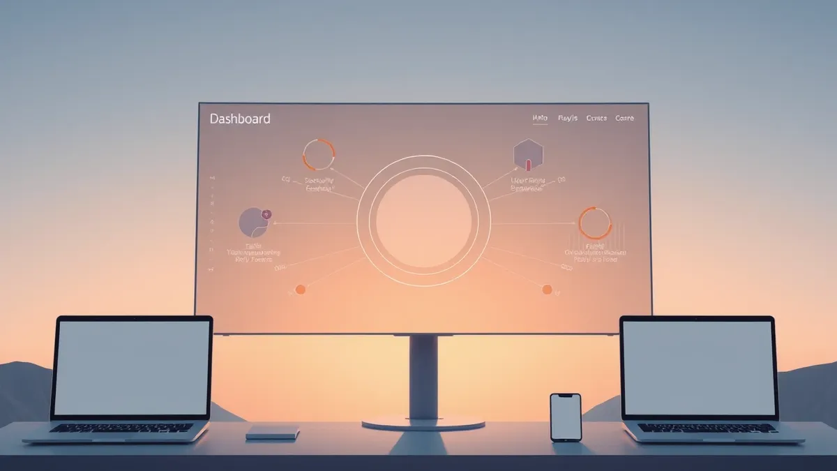 Illustration: A single sleek dashboard panel displays six distinct geometric shapes merging into one cohesive central circle.