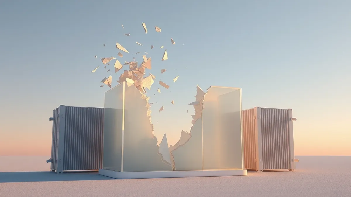 Illustration: A translucent memory block sits cracked open, revealing jagged shards spilling over its designated border.