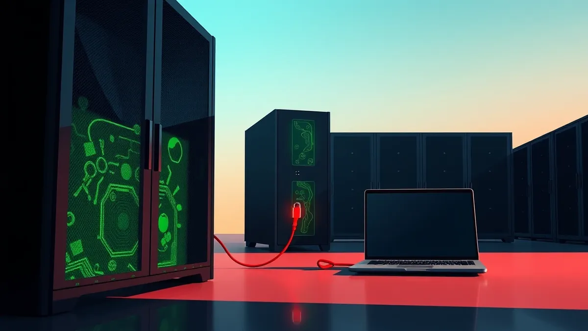 Illustration: A sleek security appliance sits in a dark server room.