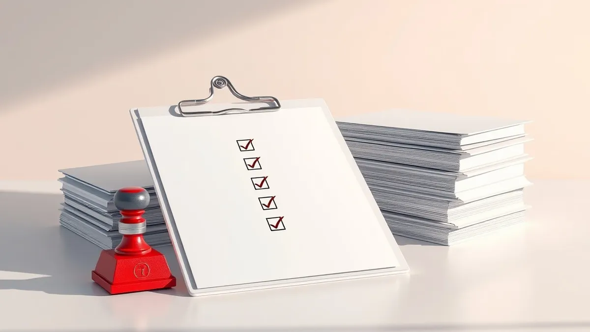 Illustration: A blank white binder rests on a clean desk next to a clipboard with checkmarks.