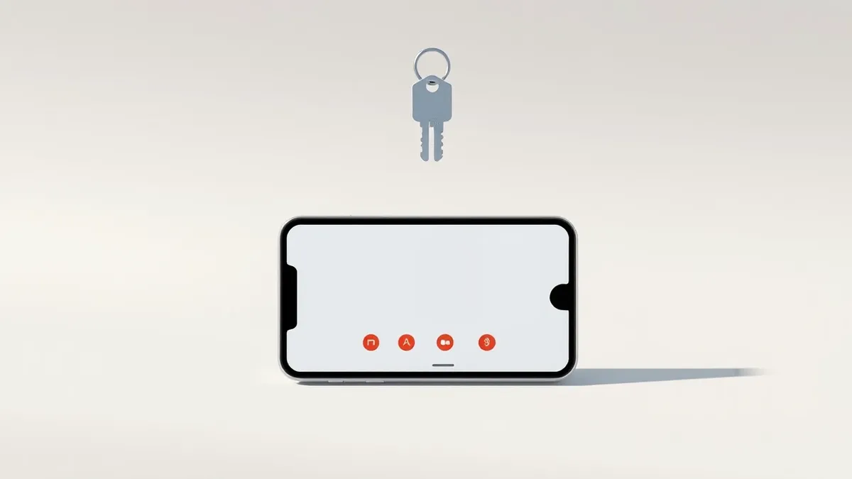 Illustration: A generic smartphone rests on a desk, its screen displaying a blank video call interface with empty participant icons.